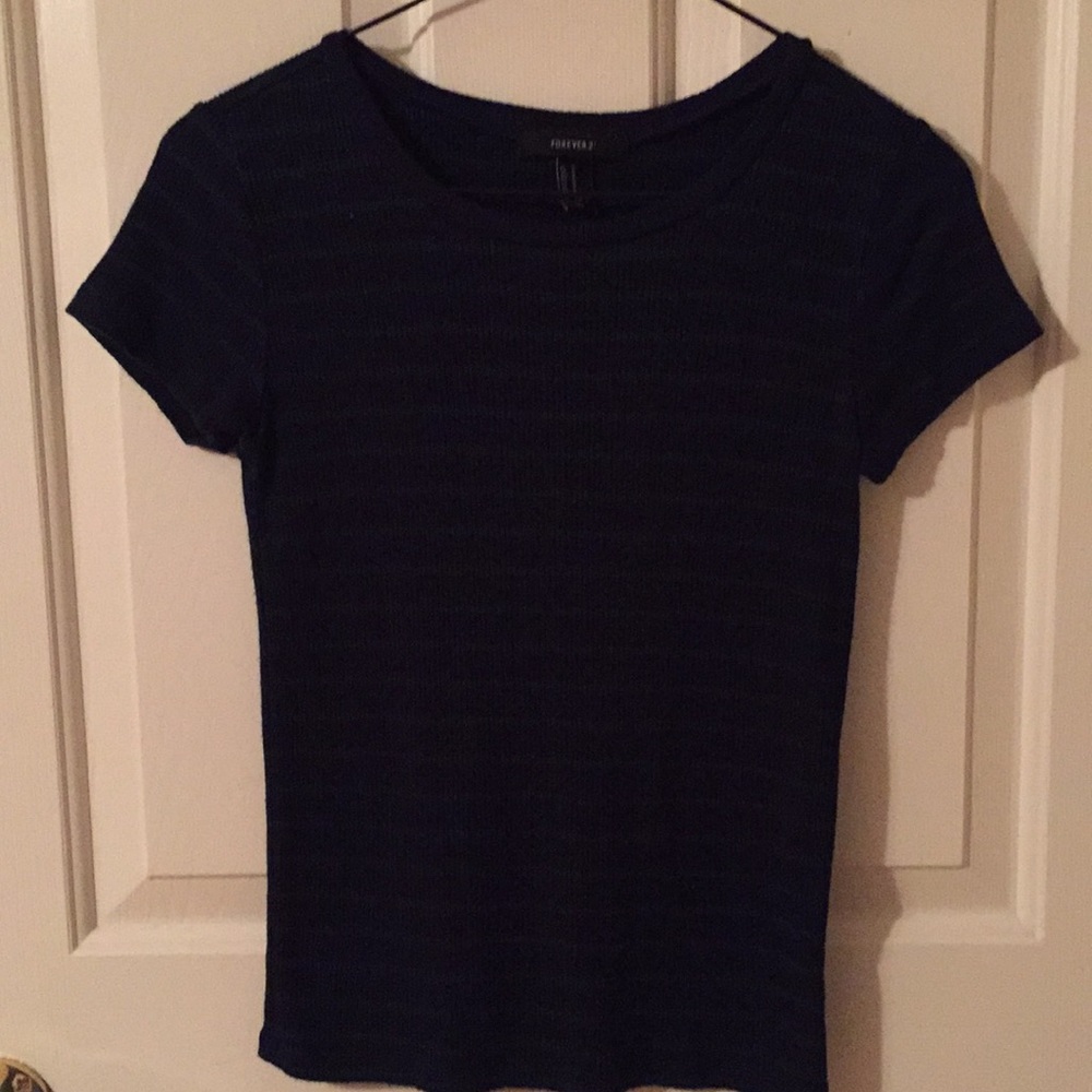 🌿Navy-blue & emerald-green striped top
